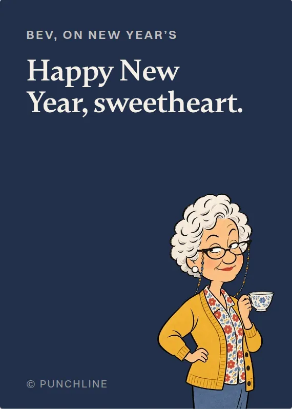 Bev new year’s day card: Happy New Year, sweetheart.