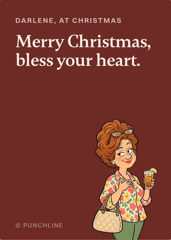Darlene christmas card: Merry Christmas, bless your heart.