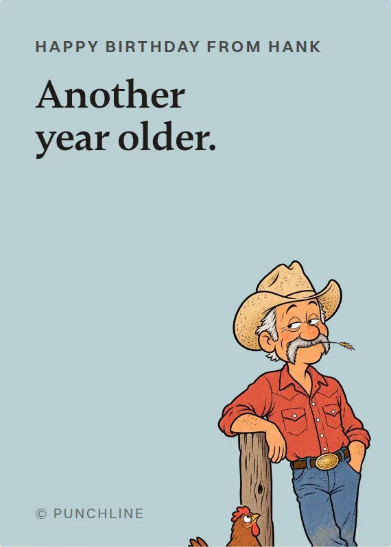 Hank birthdays card: Another year older.