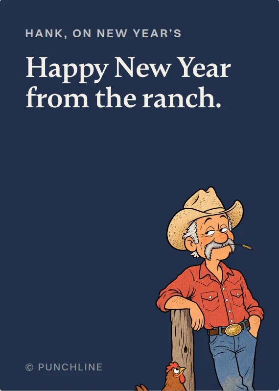 Hank new year’s day card: Happy New Year from the ranch.
