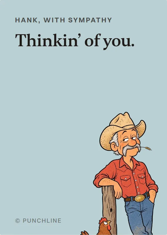 Hank sympathy card: Thinkin’ of you.