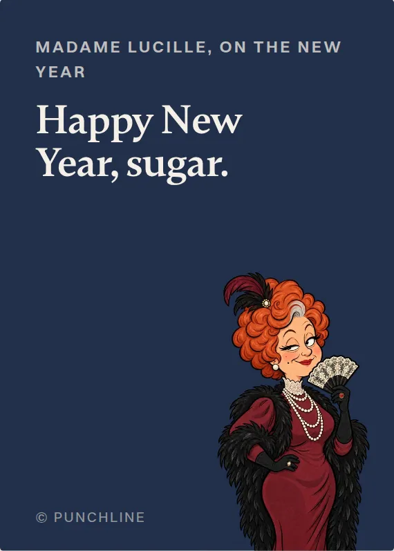 Madame Lucille new year’s day card: Happy New Year, sugar.