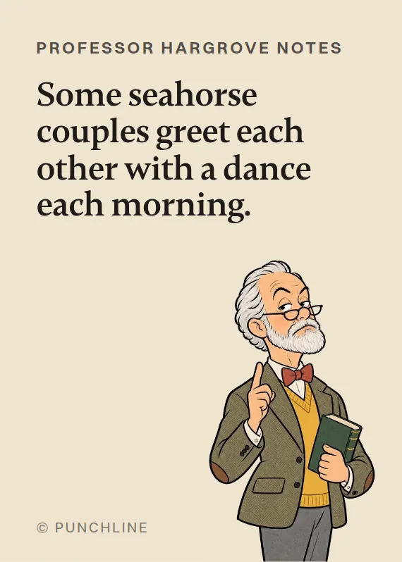 Prof. Hargrove anniversary card: Some seahorse couples greet each other with a dance each morning.
