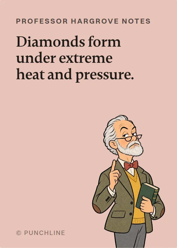 Prof. Hargrove engagement card: Diamonds form under extreme heat and pressure.