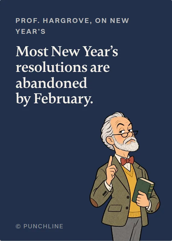 Prof. Hargrove new year’s day card: Most New Year’s resolutions are abandoned by February.