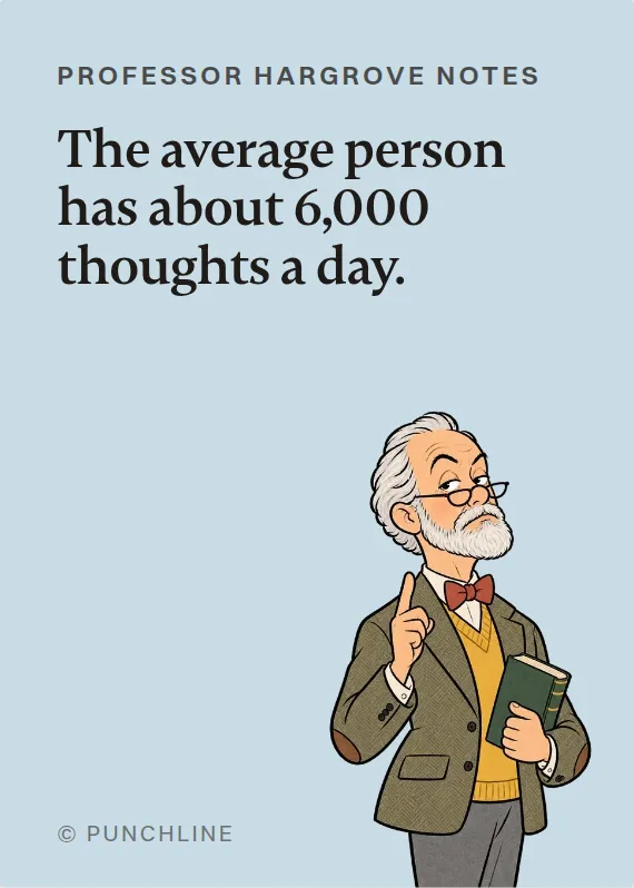 Prof. Hargrove thinking of you card: The average person has about 6,000 thoughts a day.