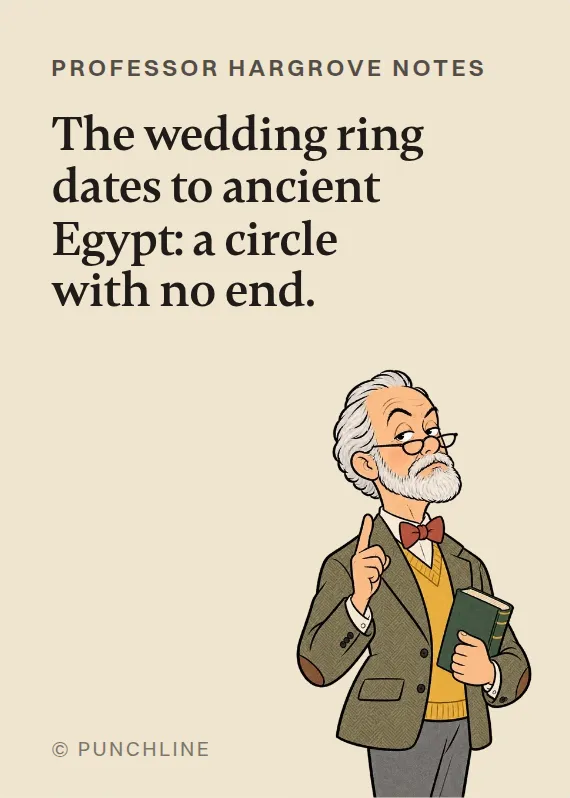 Prof. Hargrove wedding card: The wedding ring dates to ancient Egypt: a circle with no end.