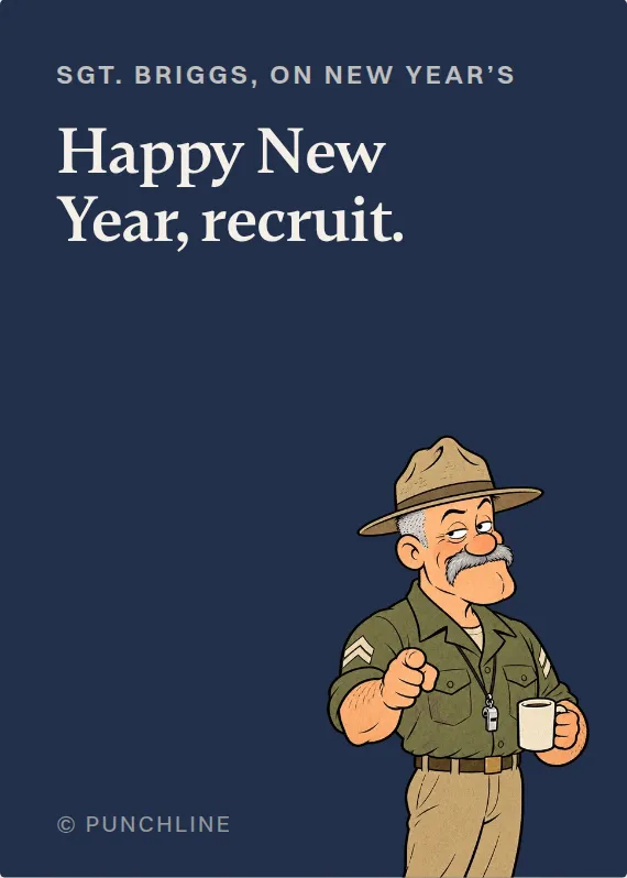 Sgt. Briggs new year’s day card: Happy New Year, recruit.